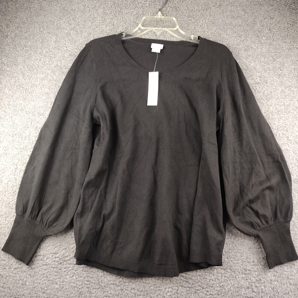 Chicos Pullover Sweater Cozy Pullover Black Size 2‎ Large Womens NWT